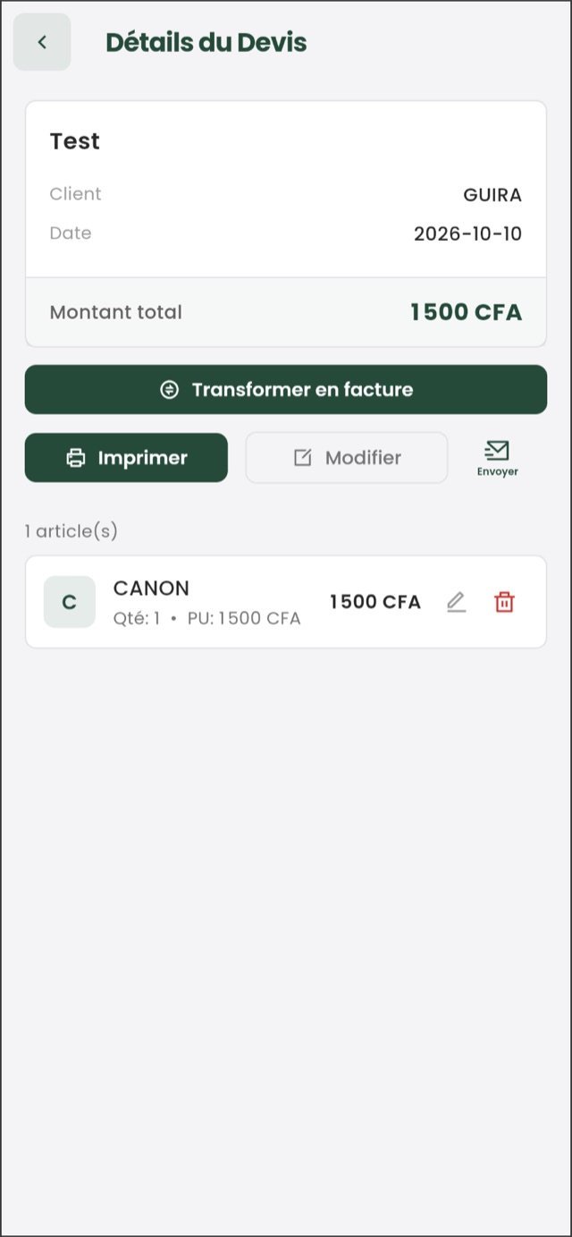 Du devis à la facture en un clic